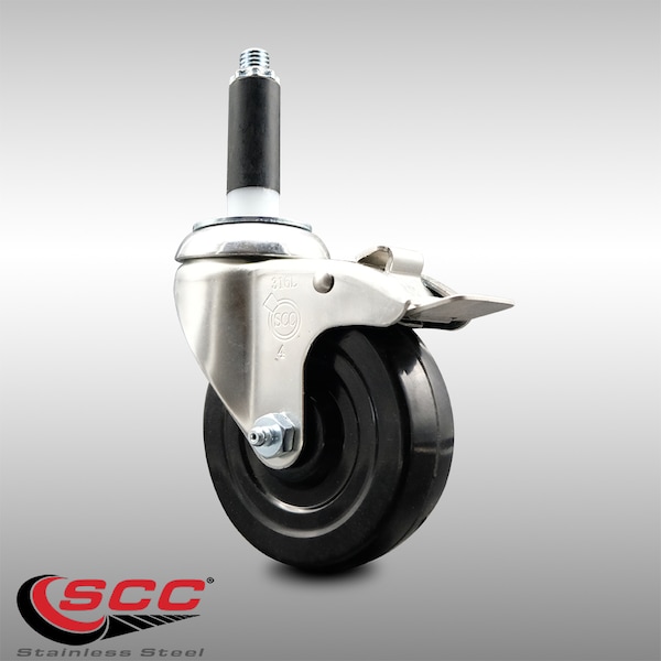 4 Inch 316SS Hard Rubber Swivel 3/4 Inch Expanding Stem Caster Lock Brake SCC